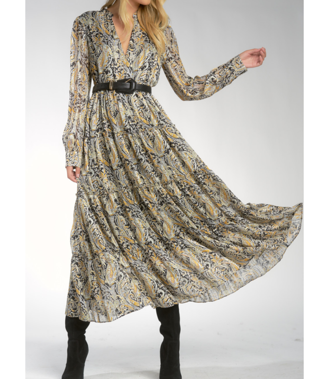 Paisley V-Neck Midi Dress
