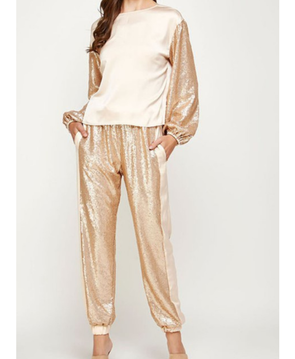 Sequins Jogger Pants w/Satin Contrat 