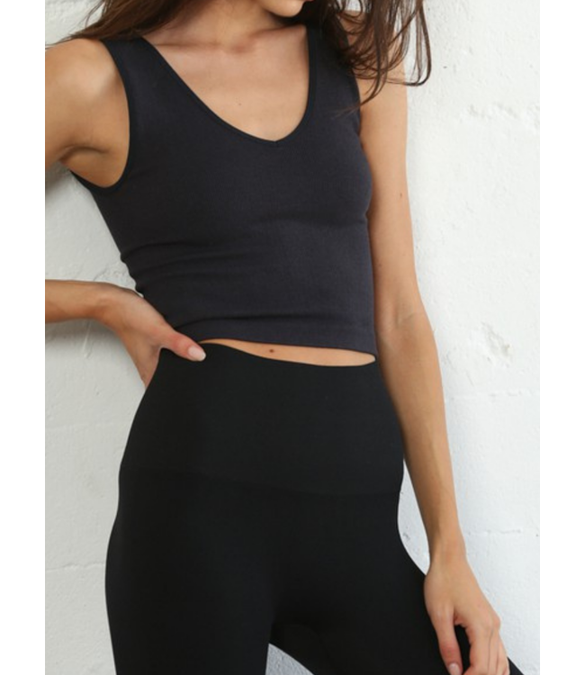 Ribbed UV Neck Crop Tank Top