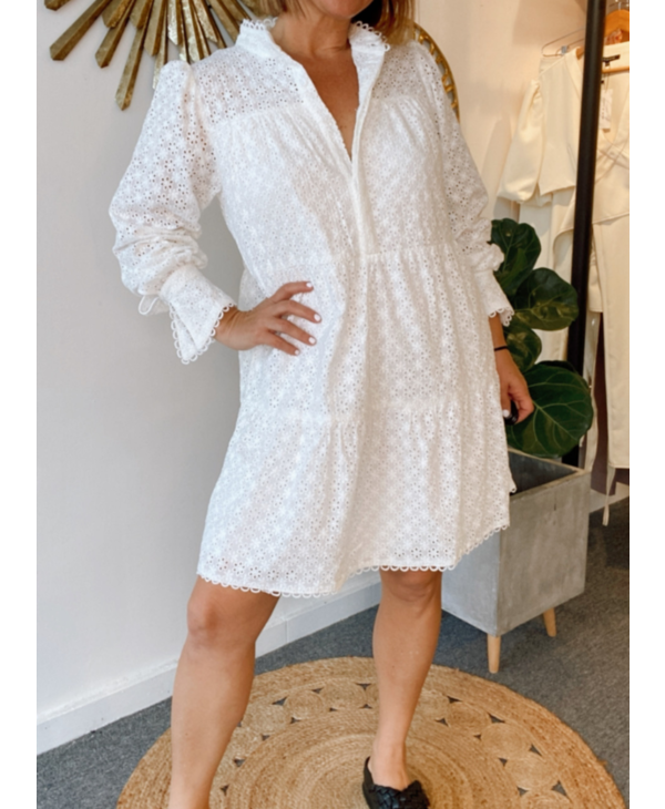 Button Down Long Sleeve Eyelet Lace 