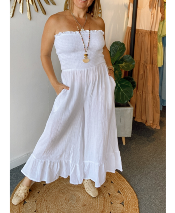 White smocked jumpsuit Outlet