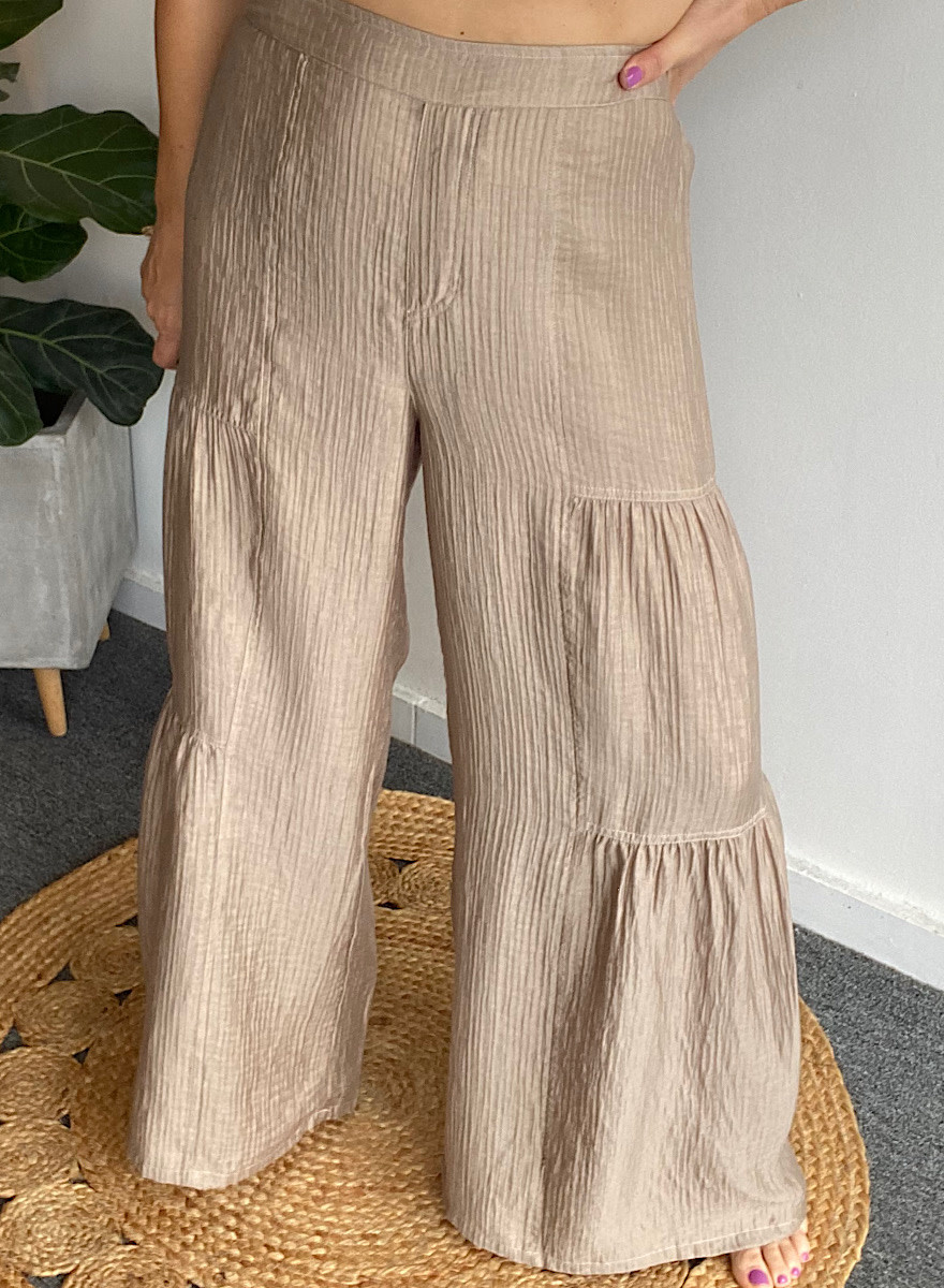 Elastic Waist Tiered Wide Leg Pants - Passo Boutique