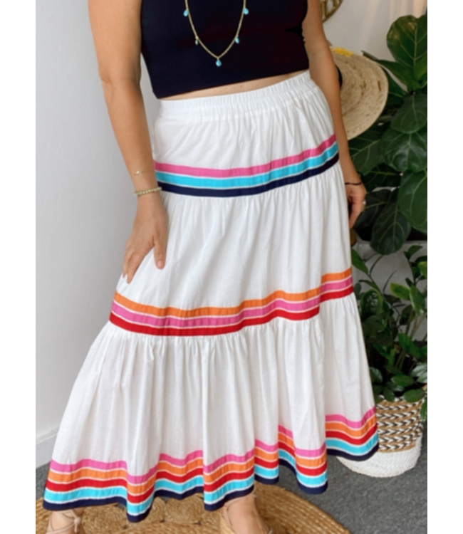 Ruffles Color Stripe Maxi Skirt
