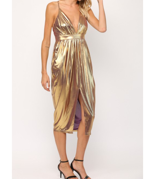 Metallic Gold Midi Dress