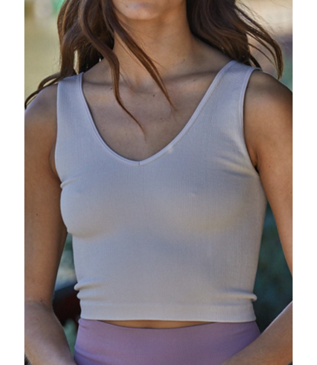 Ribbed UV Neck Crop Tank Top