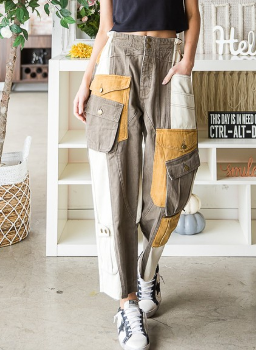Color block cargo pants sale