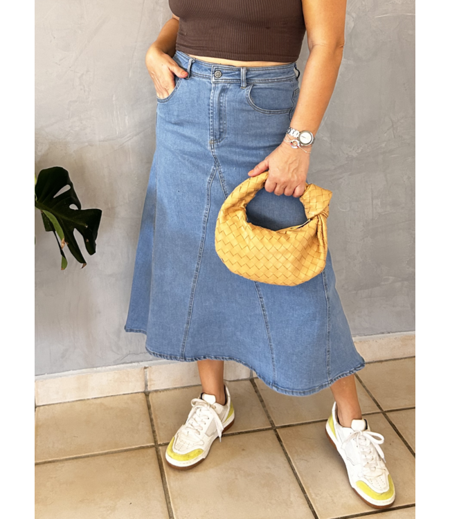 A Line Denim Midi Skirt