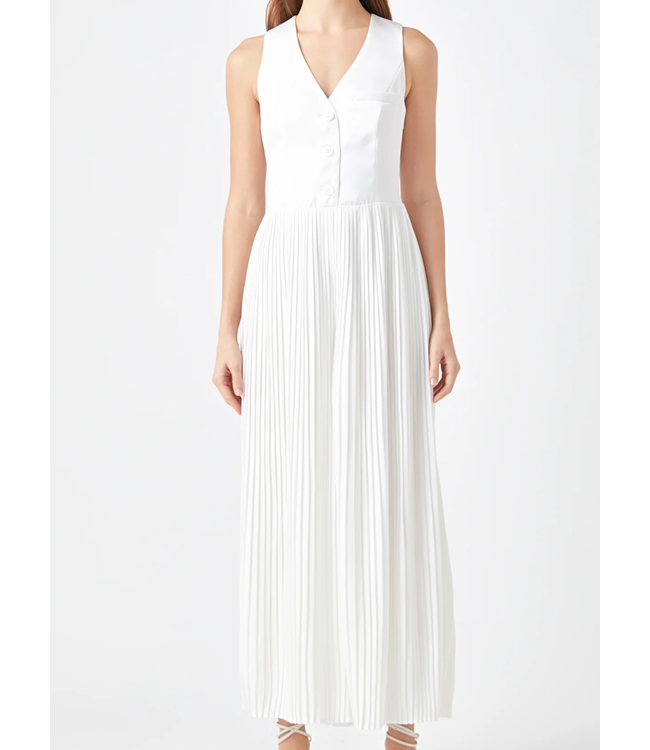 Mixed Media Vest Pleated Jumpsuit