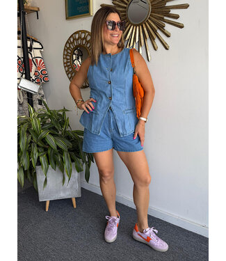 Buttoned Denim Sleeveless Set