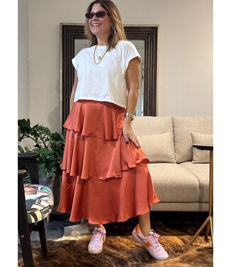 Layered Satin Midi Skirt
