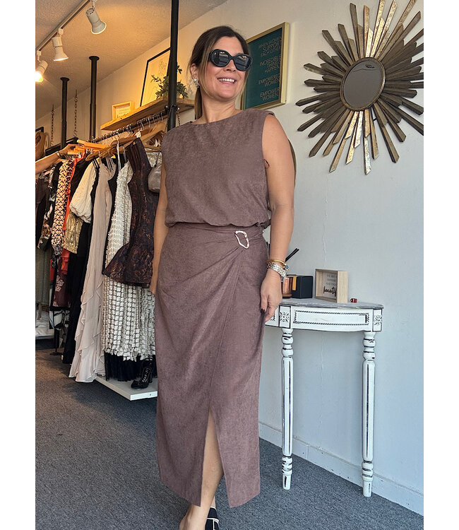 Suede Wrap Skirt Set