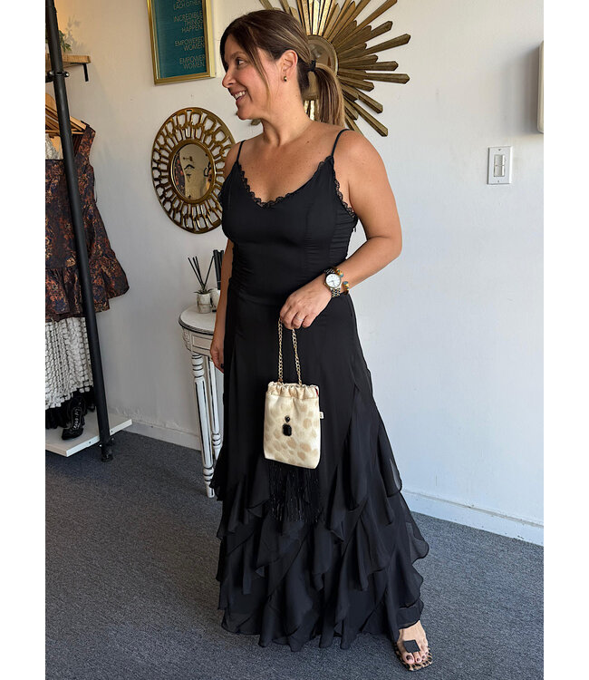 Lace V Neck Ruffled Dress