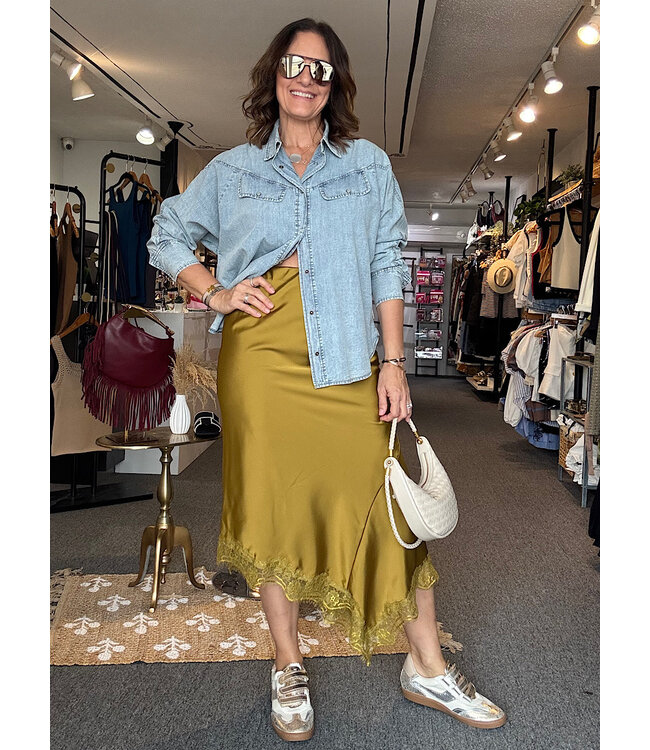 Satin Skirt with Lace