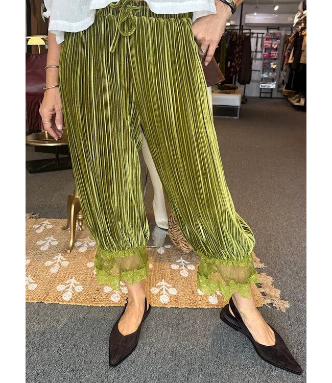 Olive Velvet Lace Pant