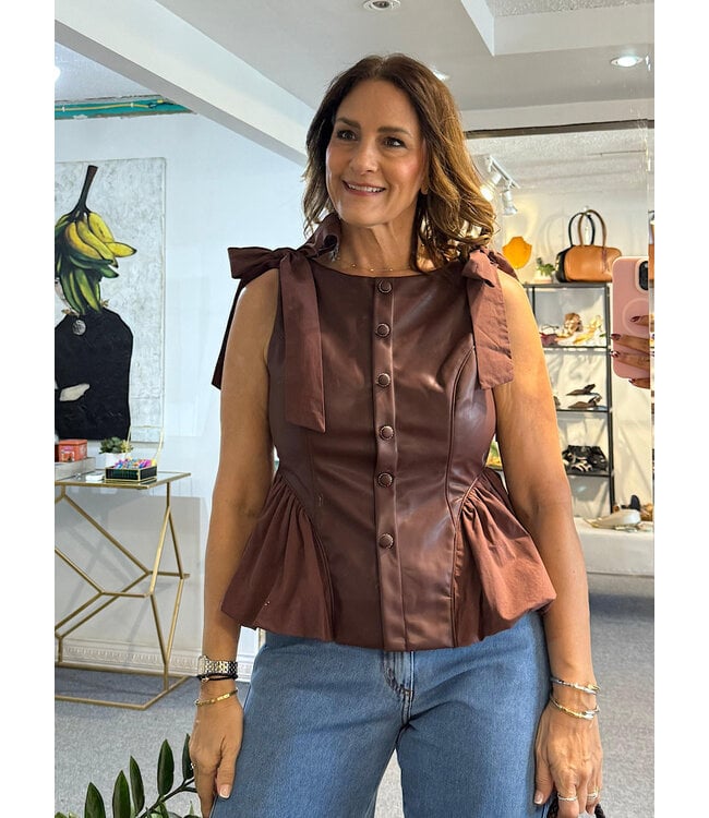 Faux Leather Brown Top
