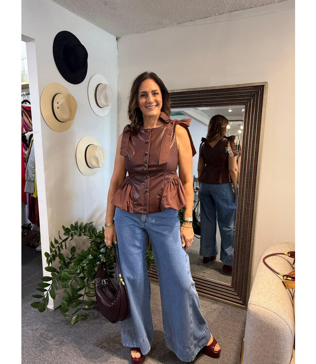 Faux Leather Brown Top