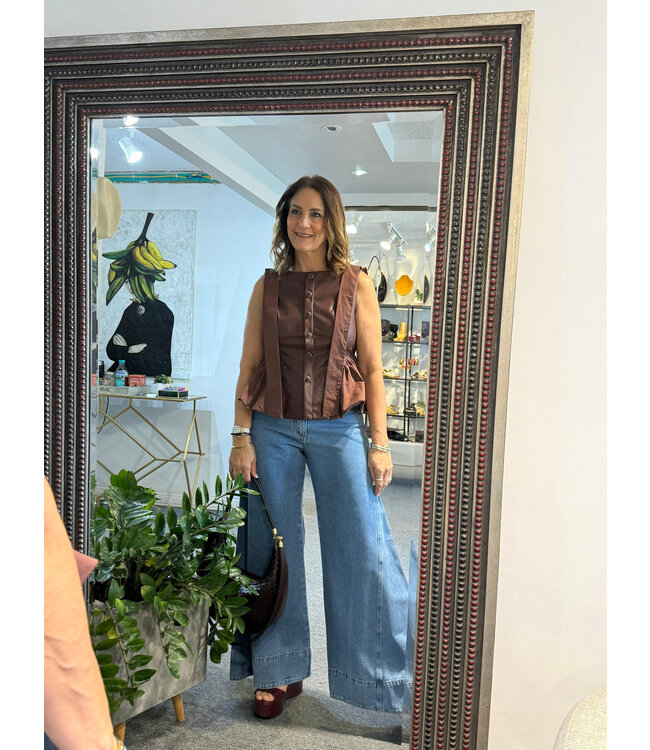 Faux Leather Brown Top