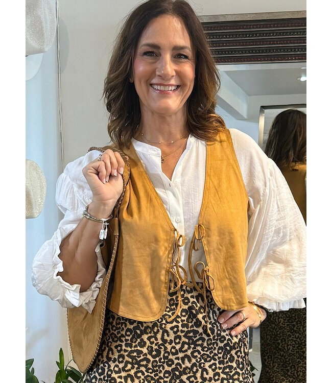 Tie Closure Sleeveless Top Camel