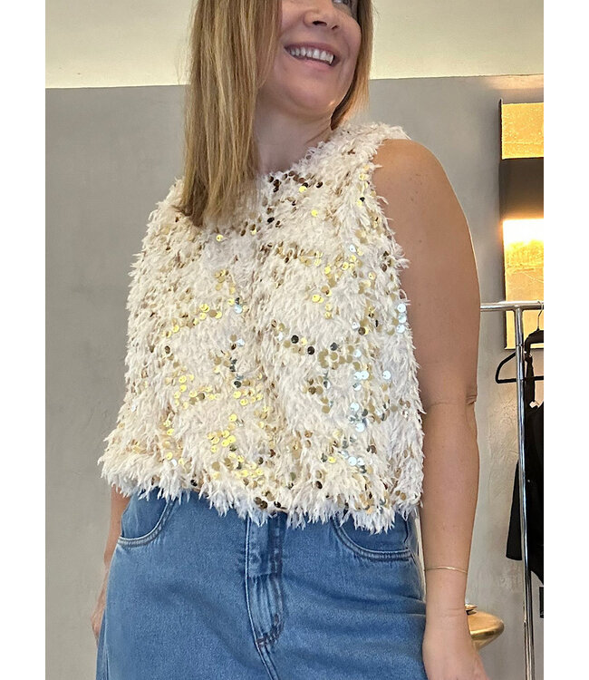 Sequin/Fur Cream Top