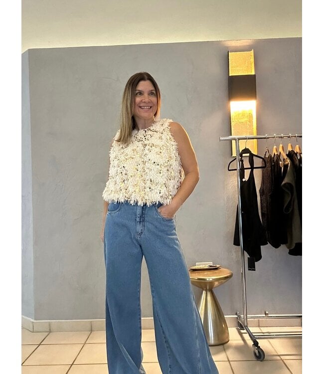 Sequin/Fur Cream Top