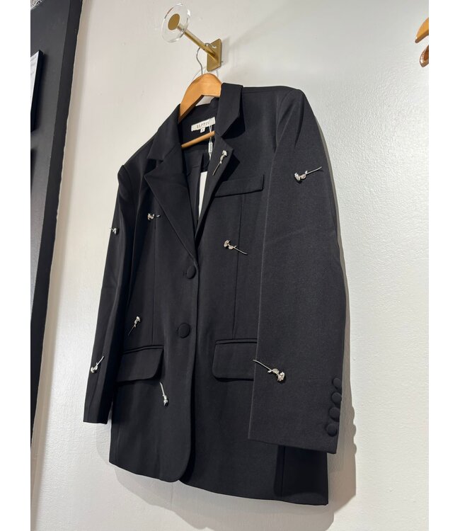 Black Blazer with Silver Flowers