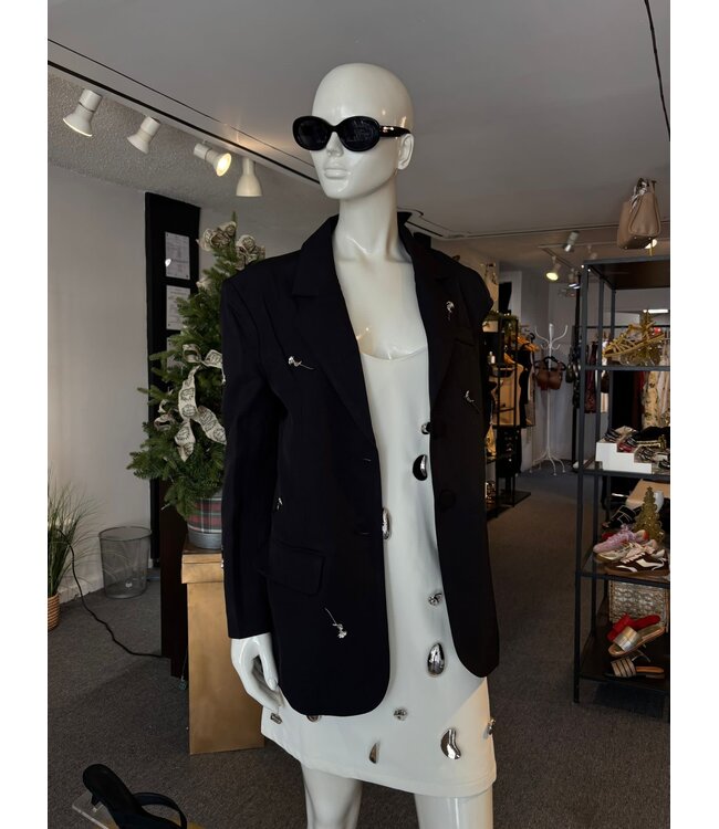 Black Blazer with Silver Flowers