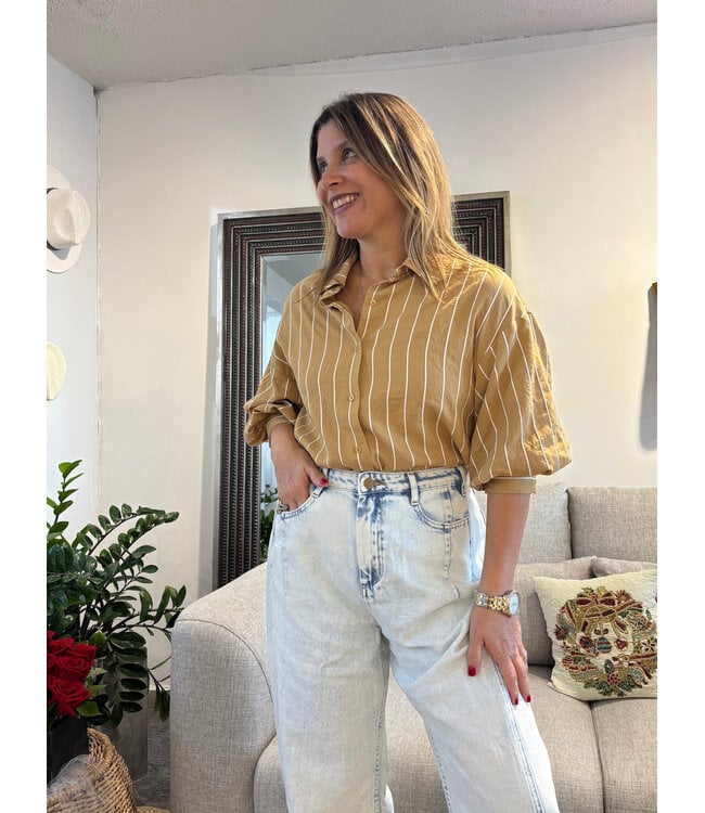 Stripe Balloon Sleeve Shirt