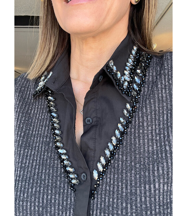 Oversized Black Top With Stones