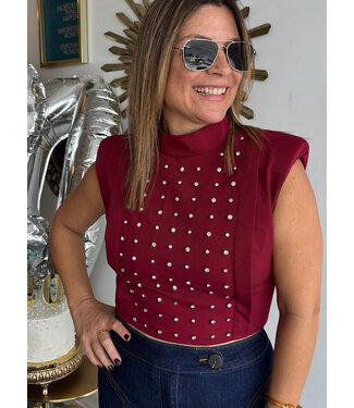 Padded Shoulder Top Burgundy