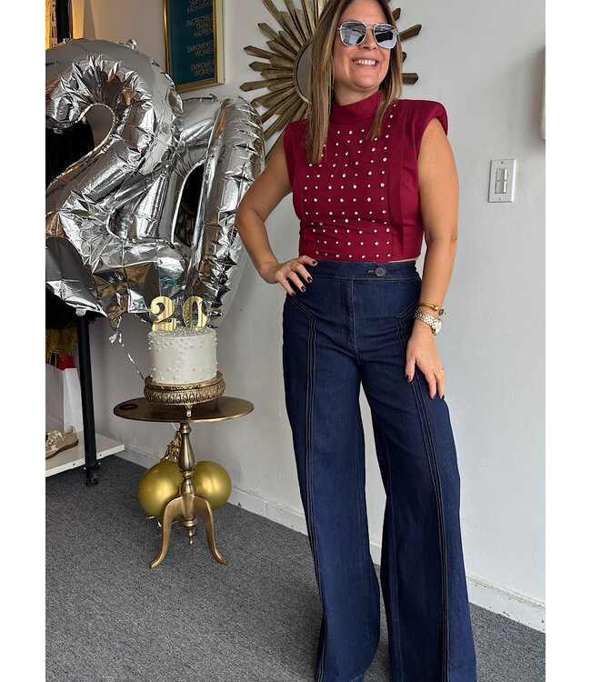 Padded Shoulder Top Burgundy