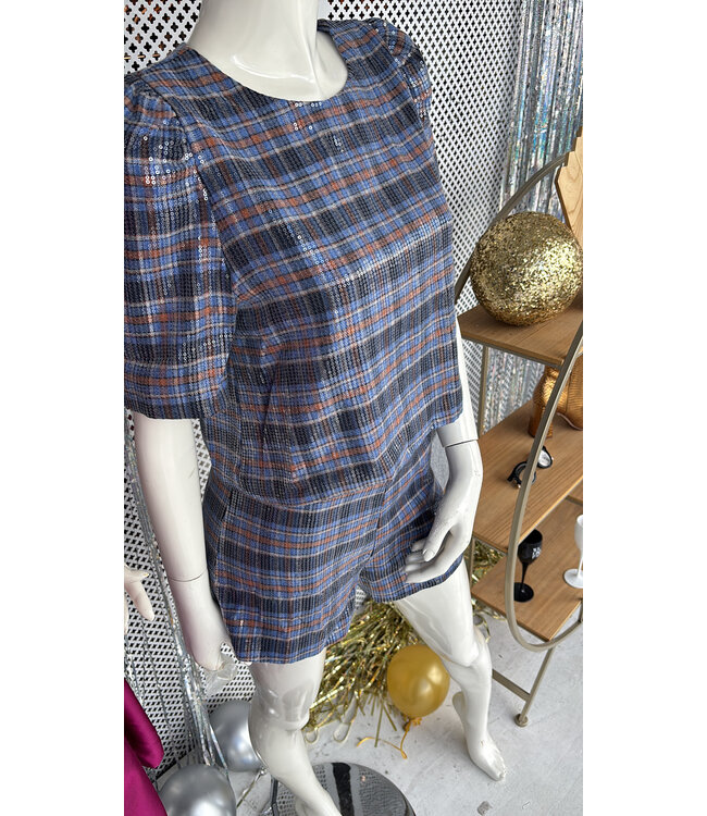 Plaid Sequin Set Blue