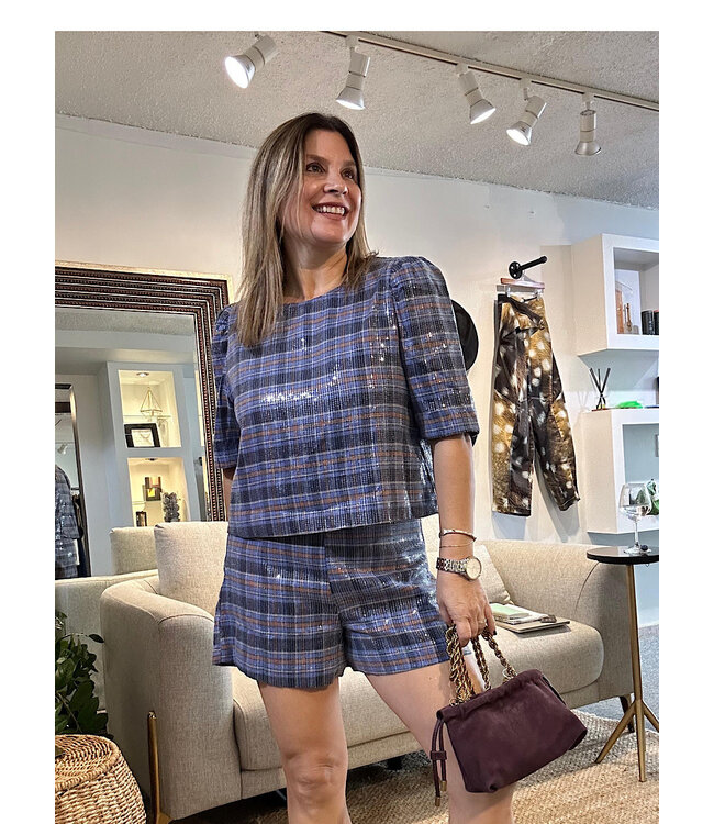 Plaid Sequin Set Blue