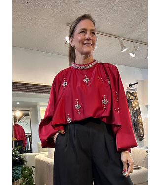 Red Satin Bling Top