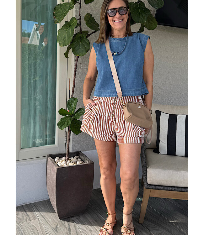 Striped Button Down Shorts