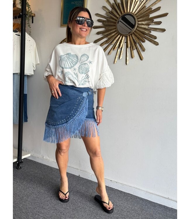 Fringe Wrap Denim Skirt