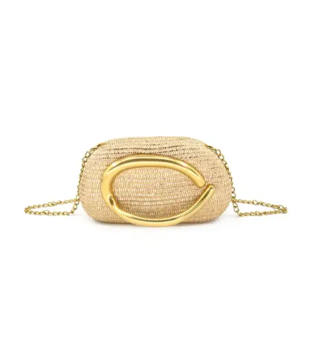Clutch with Sculptural Gold Handle