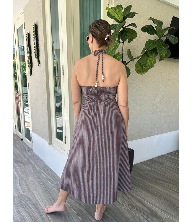 Beaded Halter Striped Dress