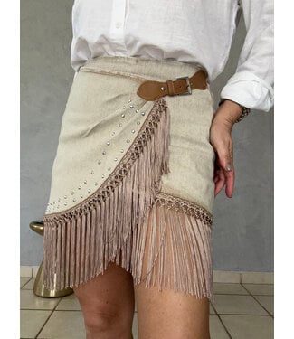 Fringe Wrap Denim Mini Skirt