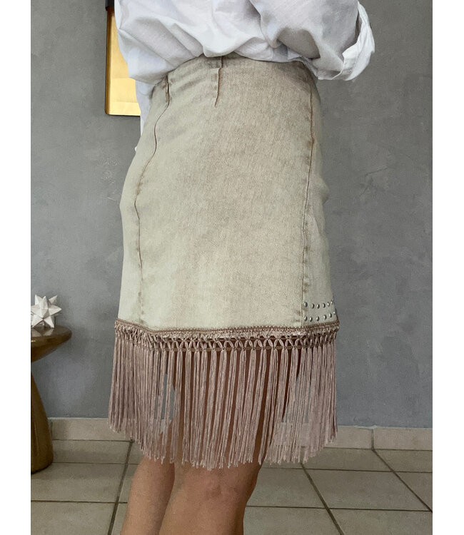 Fringe Wrap Denim Mini Skirt