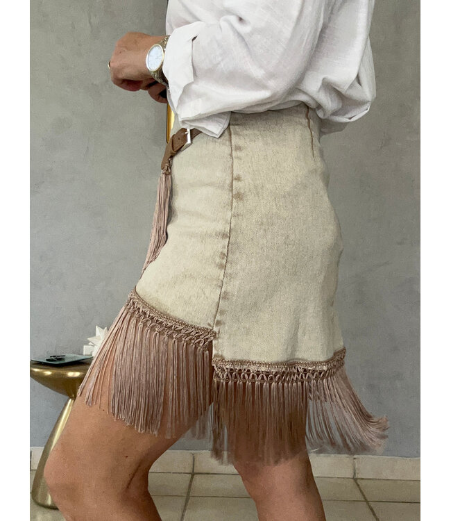Fringe Wrap Denim Mini Skirt