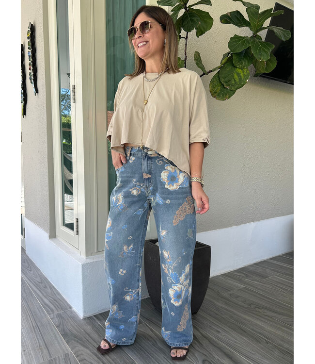 Floral Print Wide Leg Jeans