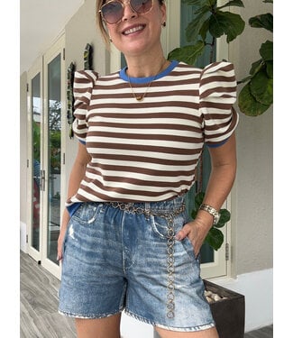 Striped Puff Sleeve Top