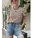 Striped Puff Sleeve Blouse with Contrast Trim