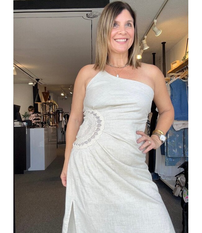 One Shoulder Crochet Drape Dress