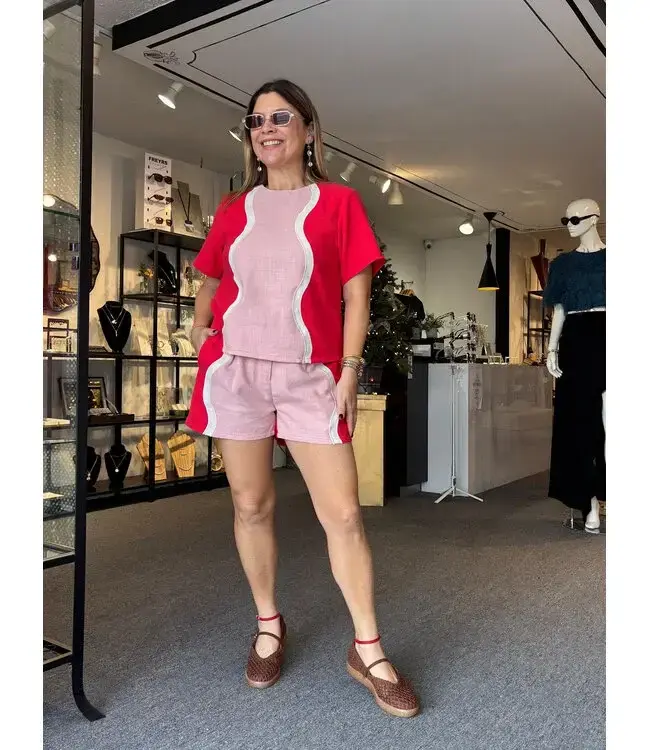 Pink and Red Color Block Top