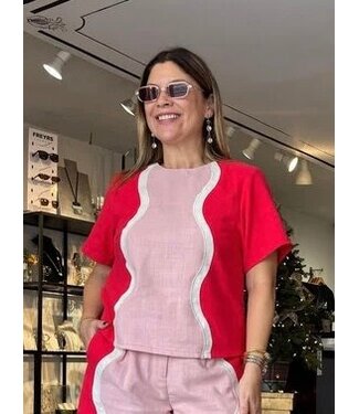Pink and Red Color Block Top