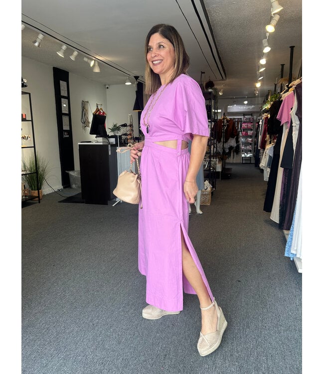 Pink Midi Dress with Side Cut-Out