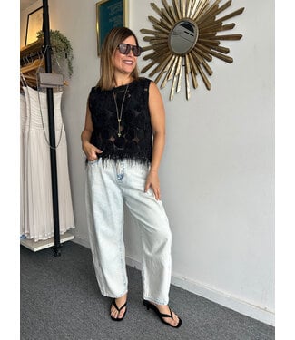 Flowers and Feathers Black Top