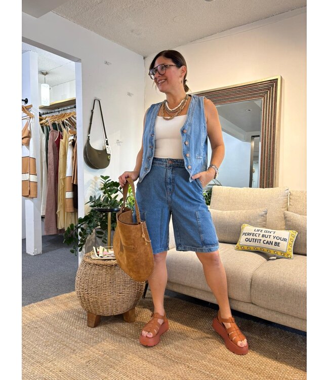 Denim Cargo Bermuda Shorts