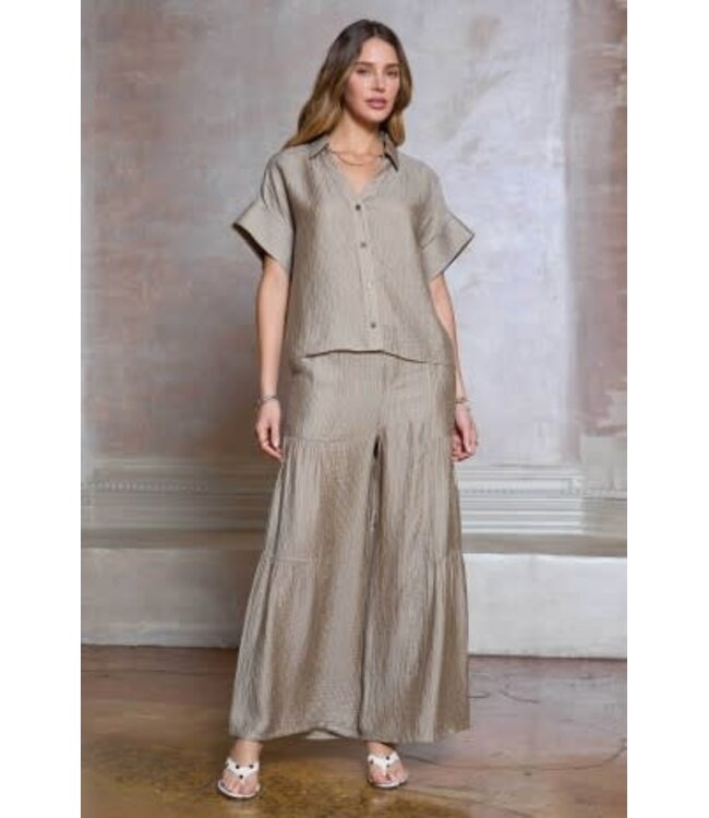 Crinkled Tiered Wide Leg Pant